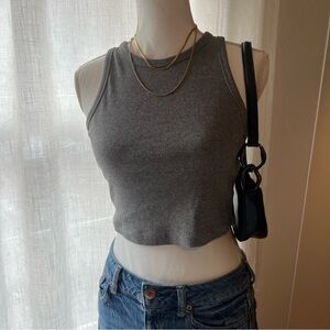 H&M Medium Grey High Neck Cropped Ribbed Tank Top